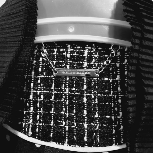 White House Black Market Black & White Tweed Blazer with Silky Ruffle Trim - Picture 10 of 13